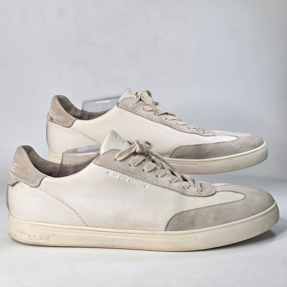 Clae Los Angeles Men's 14 Leather Suede Low Top Sneakers White Cream Shoes 48 EU